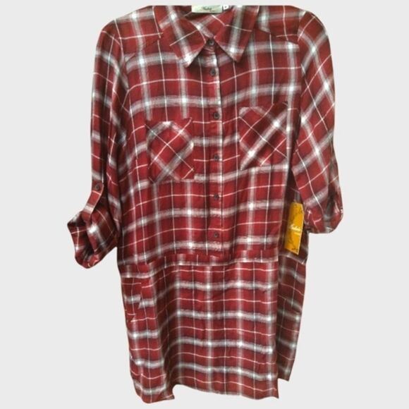 Andree Burgundy & White Plaid Midi Dress. - Picture 10 of 12